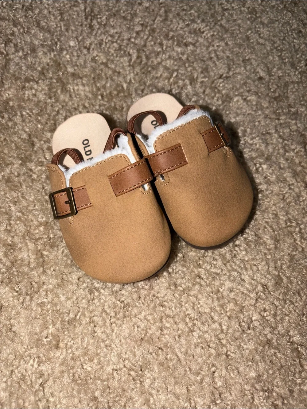 Old Navy Tan and Brown Baby Slip-On Buckle Shoes